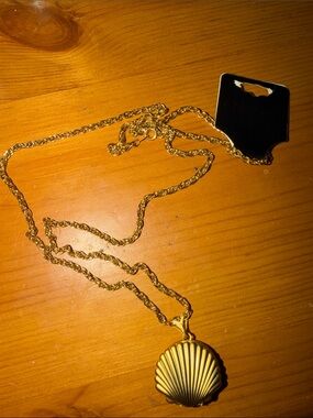 Gold Shell Locket Pendant Necklace